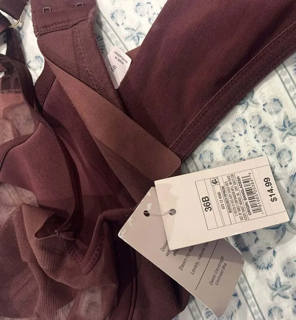 Auden Women's Unlined Mesh Underwire Bra Dark Burgundy 36B